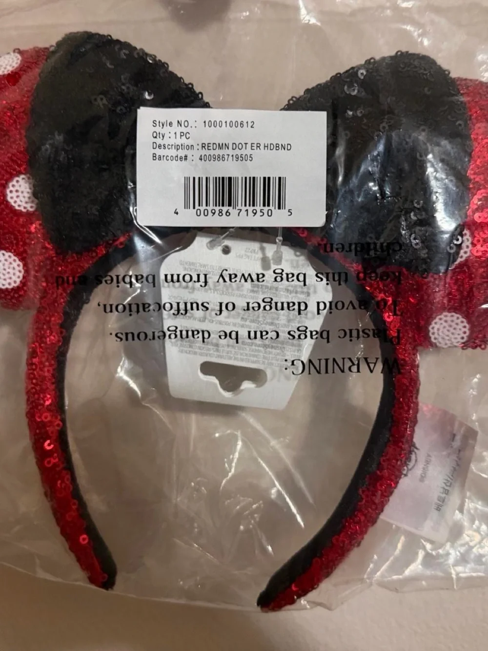Disney Red Sequin Polka Dot Minnie Ears Headband with Black Trim
